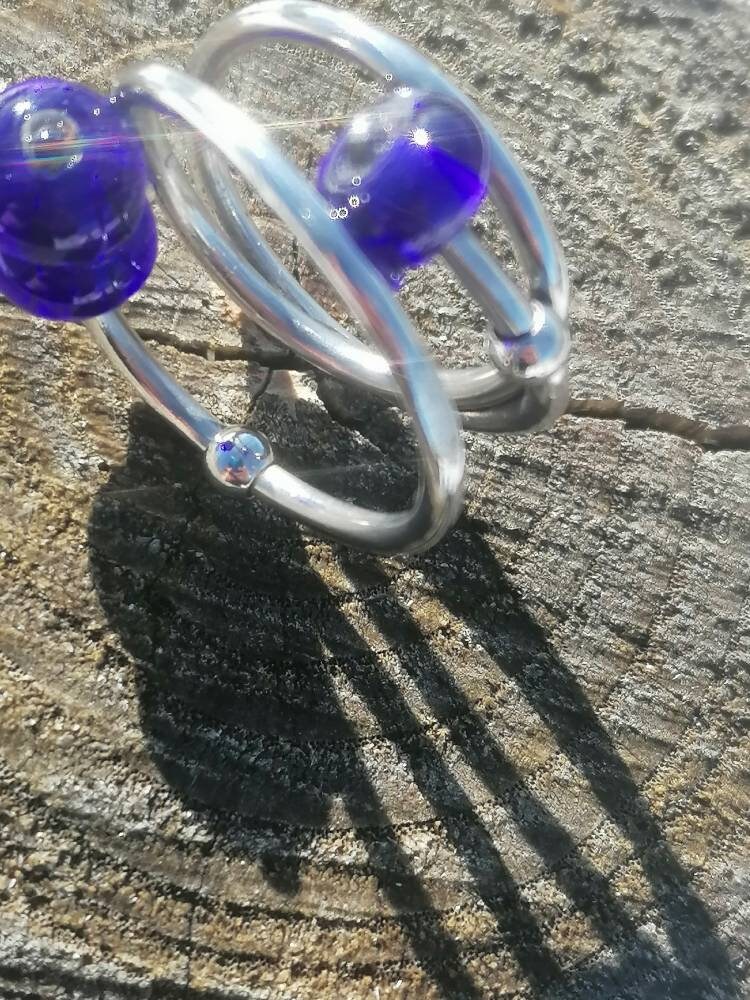 Anello maxi ARIA spirale di acciaio 304 con perle di vetro lavorate a mano colorate