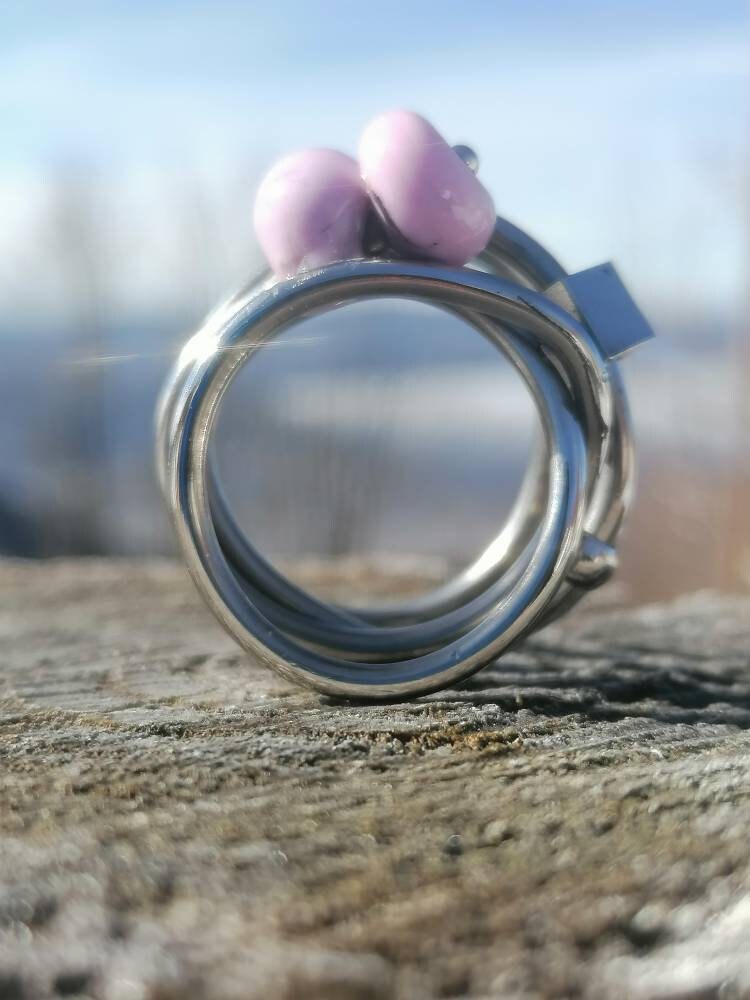 Anello maxi ARIA spirale di acciaio 304 con perle di vetro lavorate a mano colorate