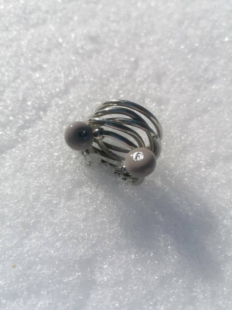 Anello maxi ARIA spirale di acciaio 304 con perle di vetro lavorate a mano colorate
